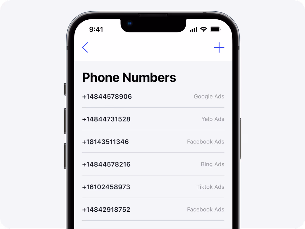 Autopilot phone numbers list screen showing managed business phone lines