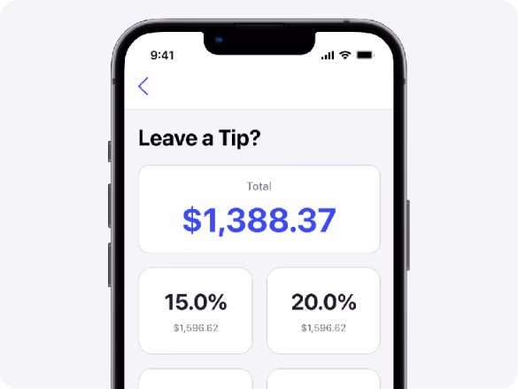 Autopilot payment screen with built-in tip options on a customer's phone