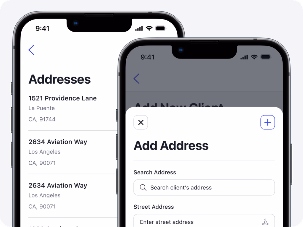 Client record with multiple saved service addresses