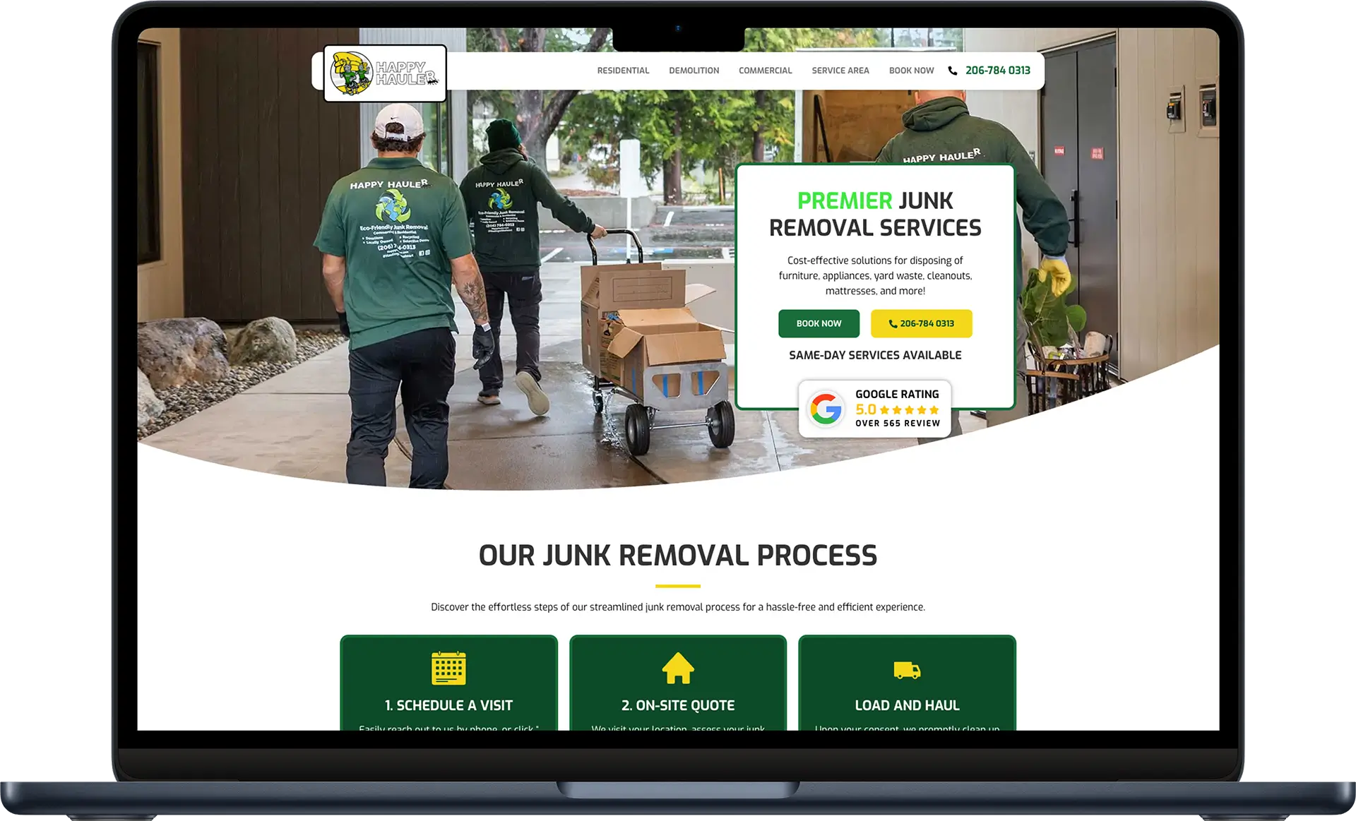 Junk removal website built by Autopilot shown on a laptop