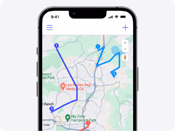 Autopilot map routing screen plotting the route between move addresses