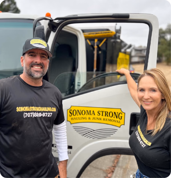 Sonoma Strong Hauling and Junk Removal crew smiling next to their truck