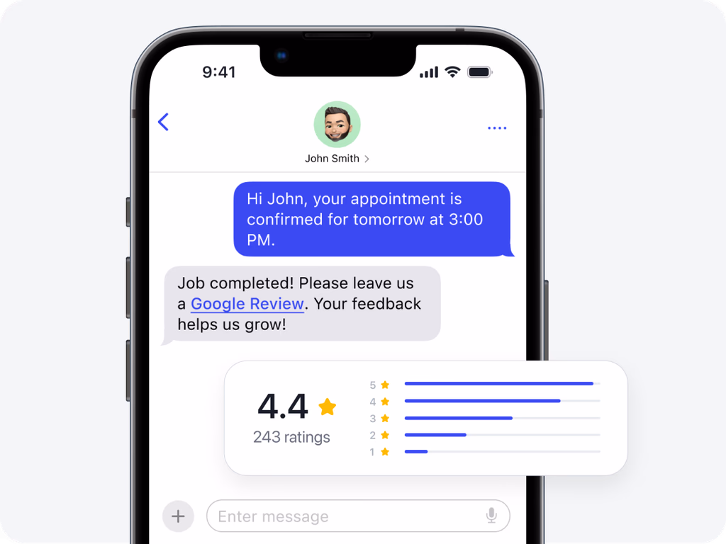 Automatic thank-you text with the review link after a completed job