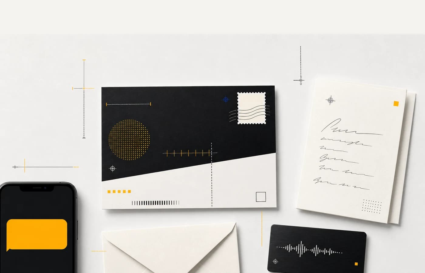 A coordinated campaign using a text message, email, postcard, voicemail, and handwritten card