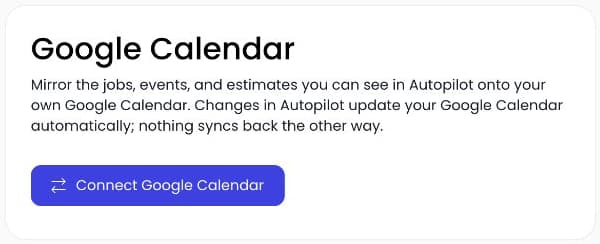 Autopilot Google Calendar connection screen