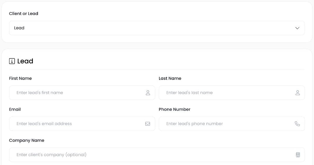 Autopilot lead creation form with Lead selected