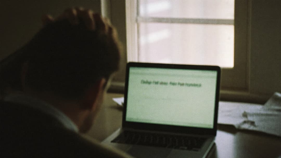 Business owner at a desk reviewing a one star Google review on a laptop screen