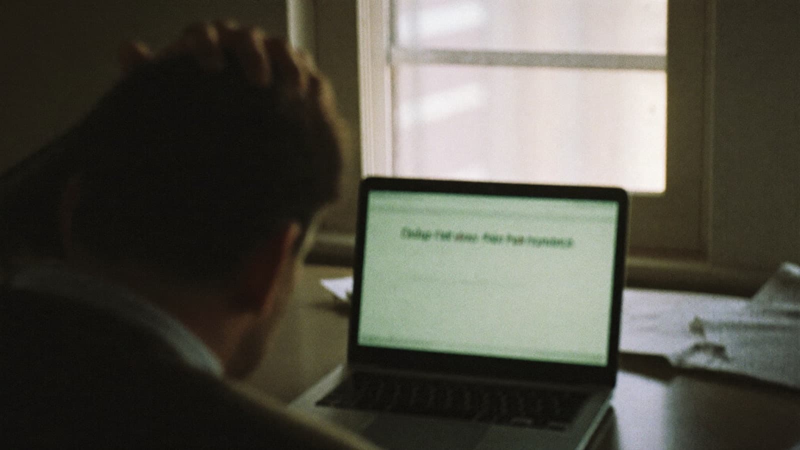 Business owner at a desk reviewing a one star Google review on a laptop screen
