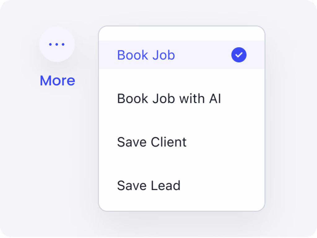 Autopilot in-call action dropdown for booking jobs or saving contacts