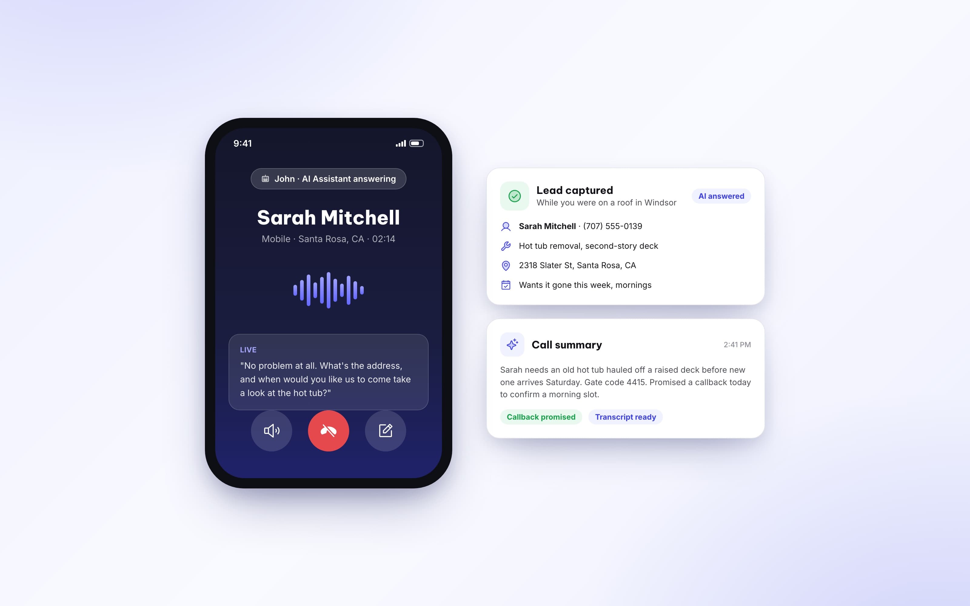 Eva answering a customer call while Autopilot captures the lead and prepares a call summary