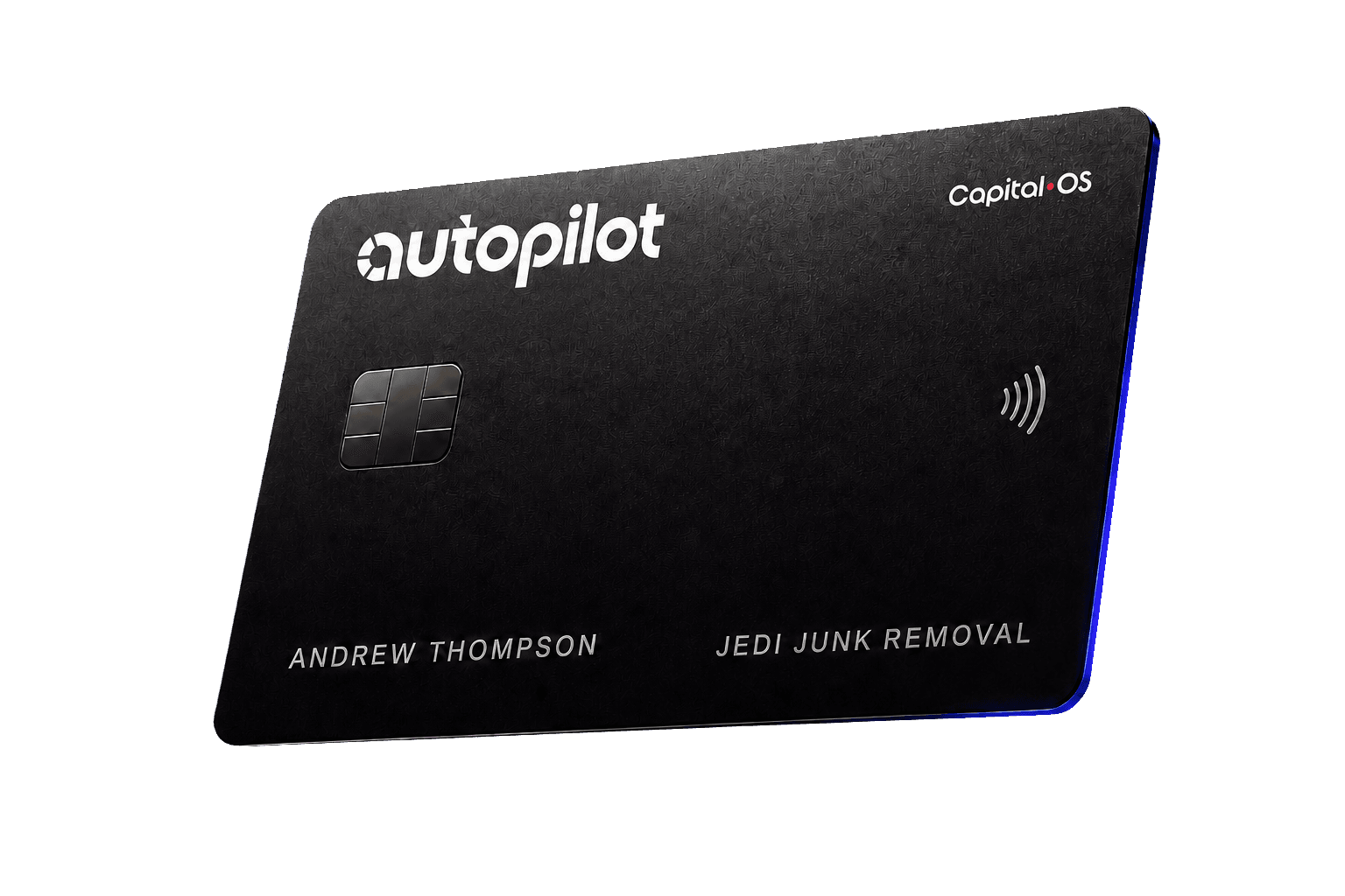 A matte black Autopilot Card for Andrew Thompson and Jedi Junk Removal, with the CapitalOS logo
