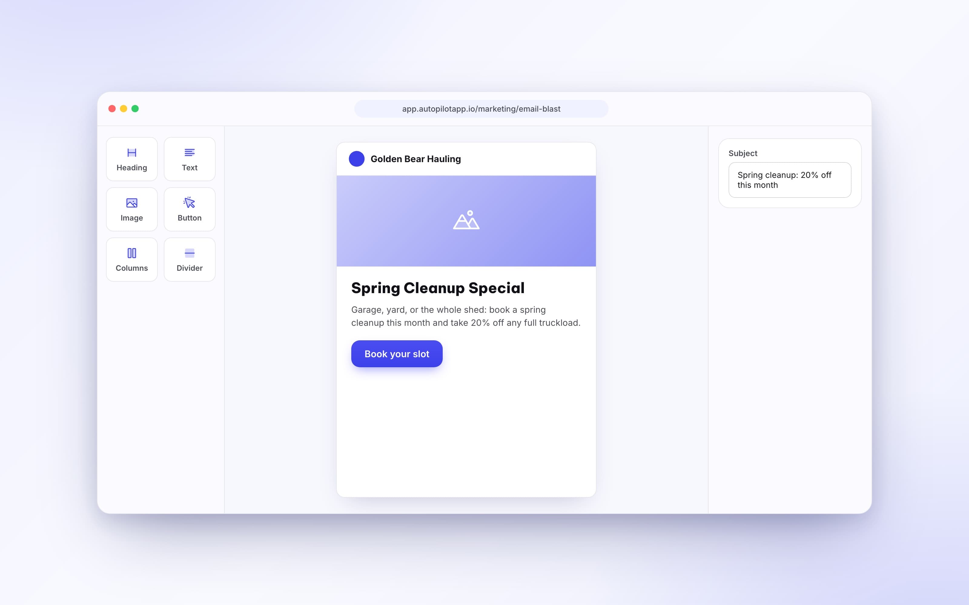 Drag and drop email builder designing a seasonal promotion email