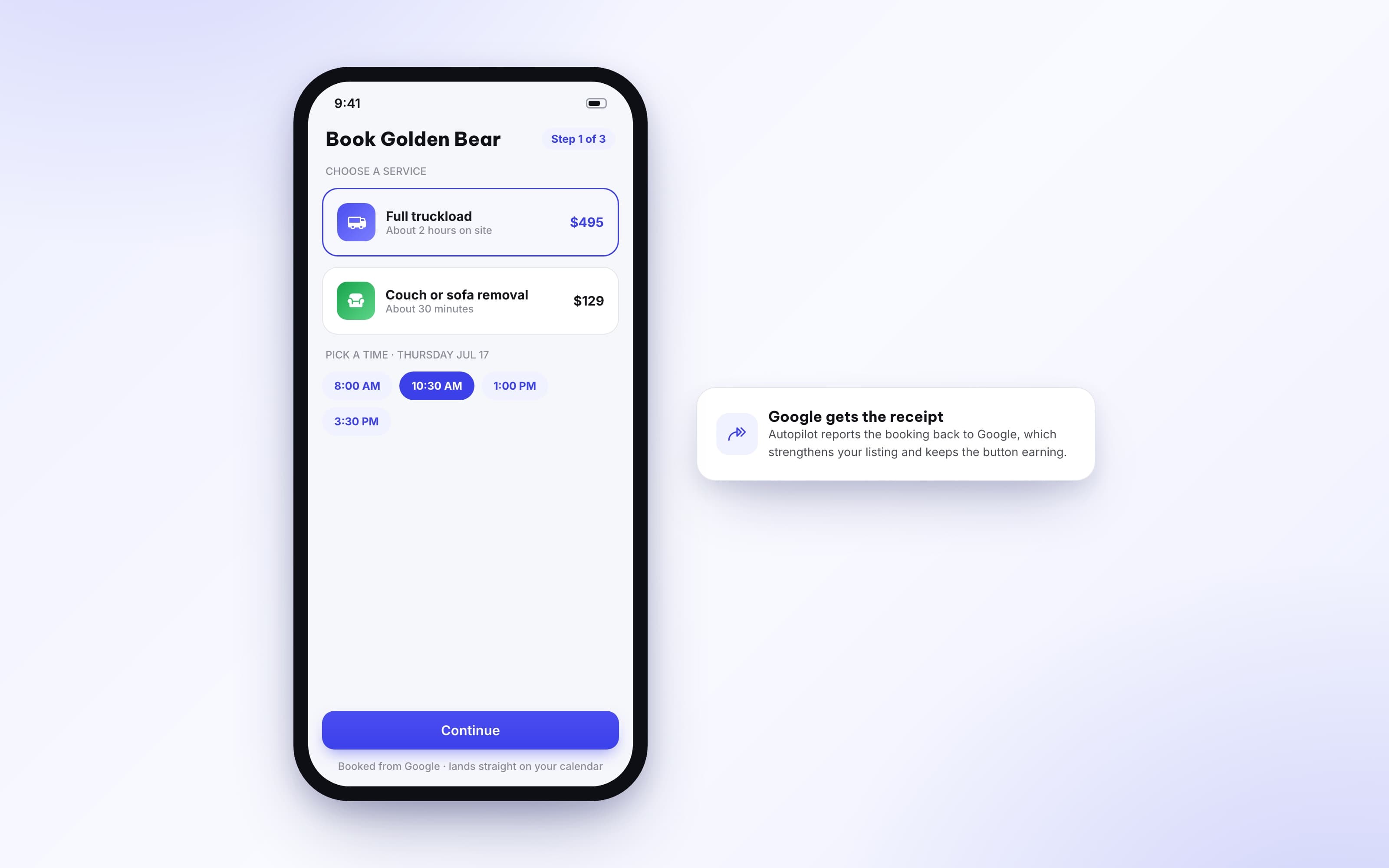 Customer flow from the Google listing to the company's online booking page