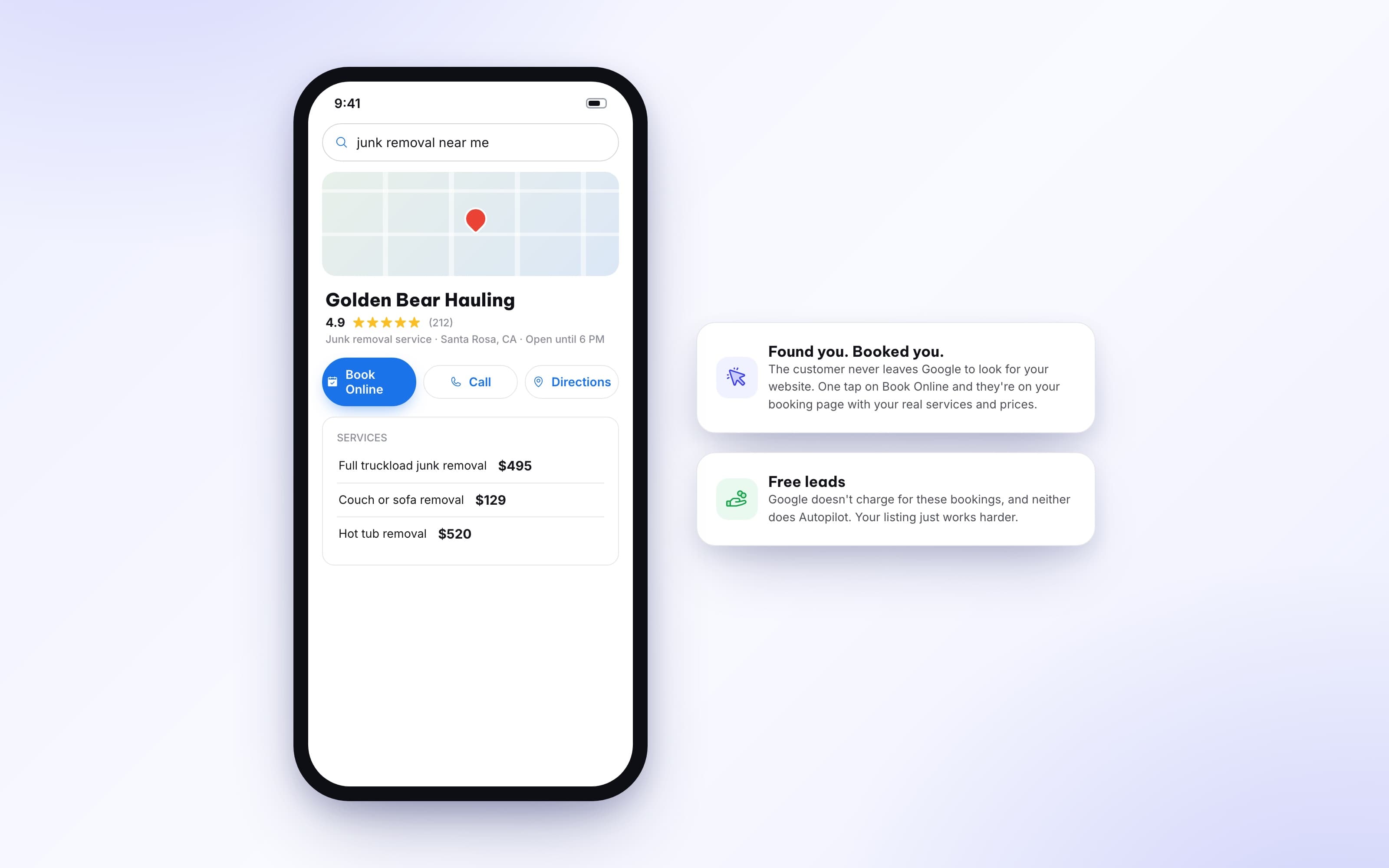 The same booking page linked from a website and the Google Business Profile