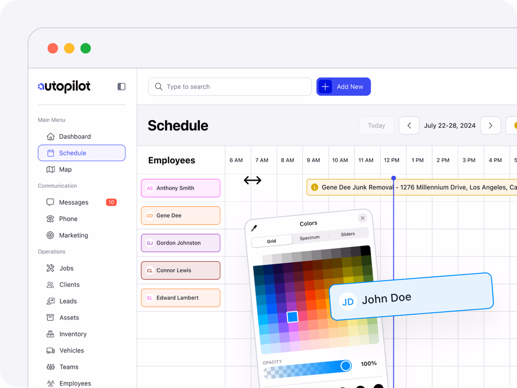 Employee calendar view showing each team member's schedule
