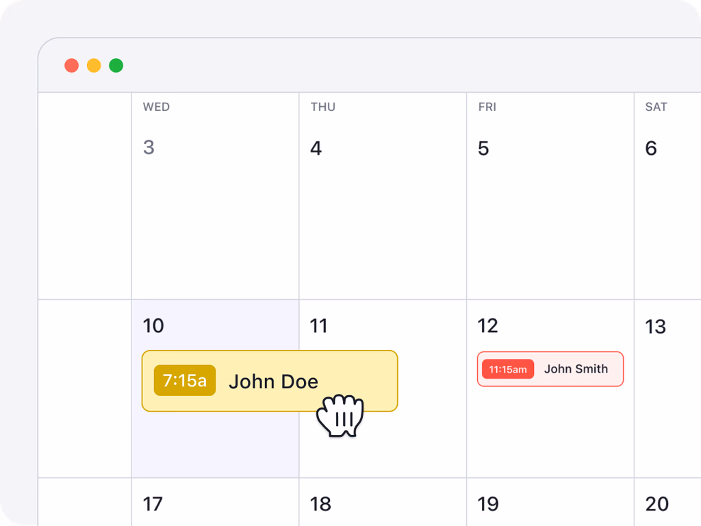 A job being dragged and dropped into a new time slot on the calendar