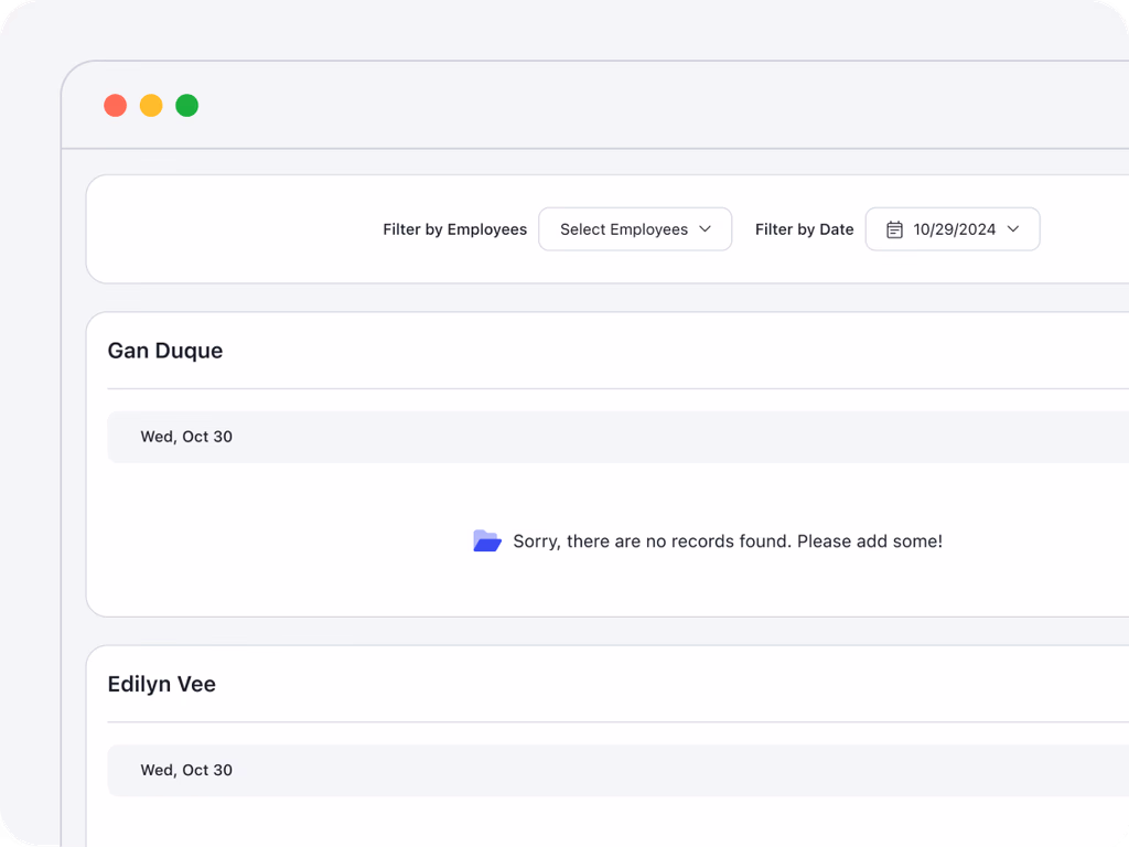 Time clock report listing employee hours by date