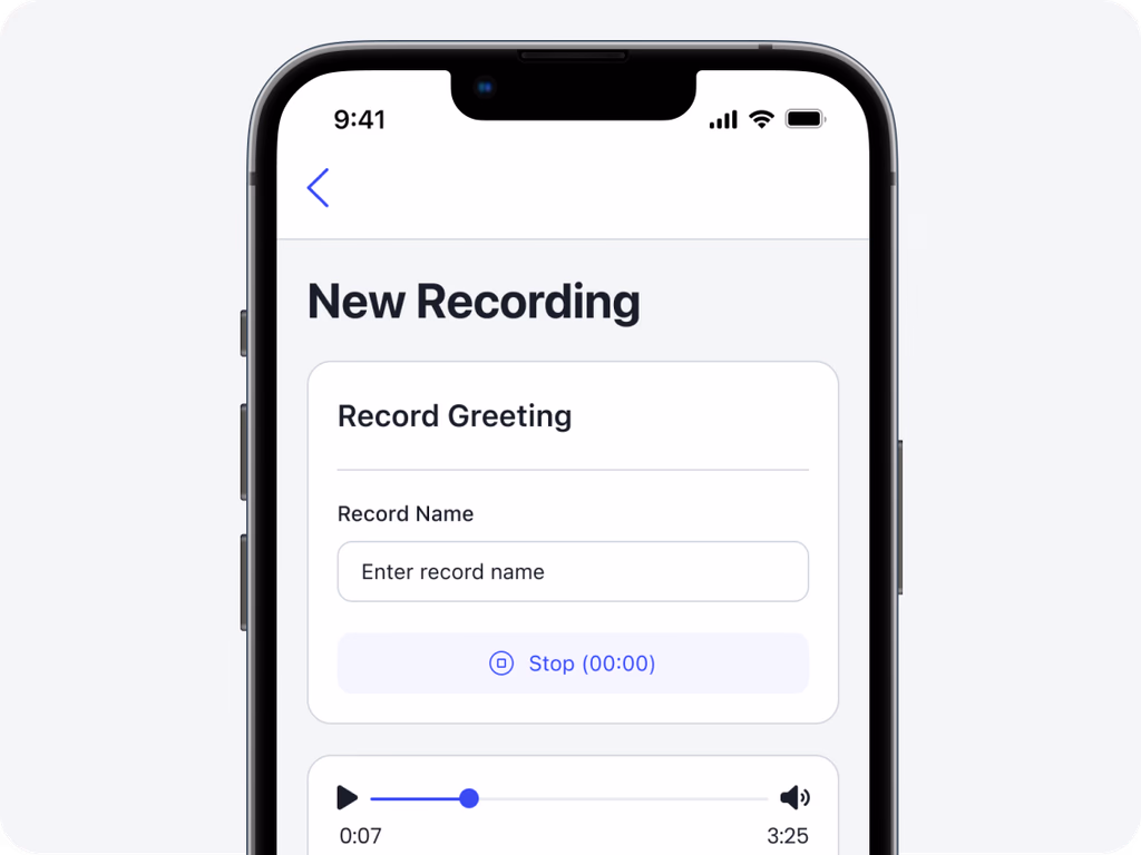 New recording screen in Autopilot for saving custom greetings and call notes