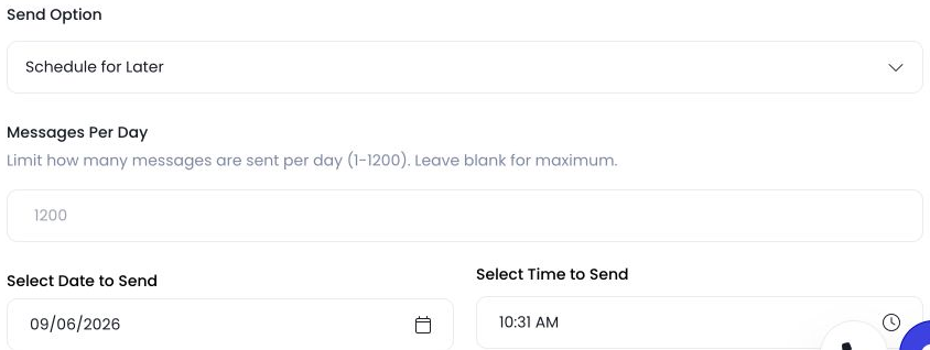 Schedule for Later controls in the Autopilot SMS blast form