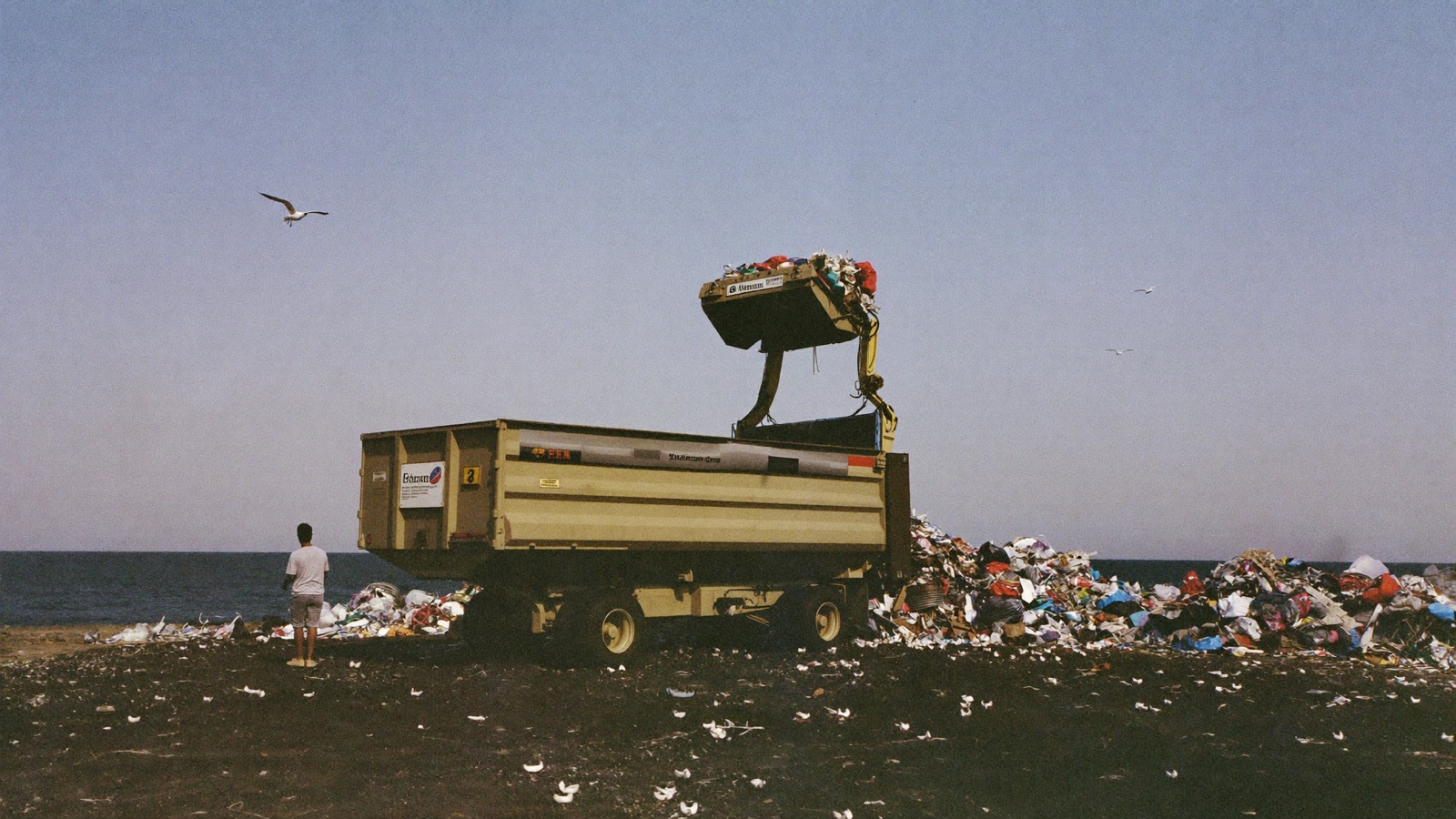 Loaded dump trailer sitting on a landfill scale before unloading